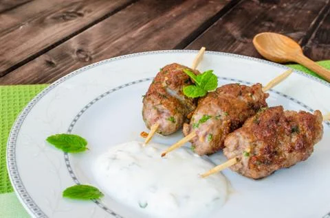 Beef kebab with with couscous Stock Photos