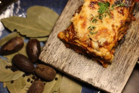 Beef lasagna with melted cheese Stock Photos