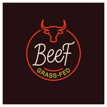 Beef logo. Round linear of grass fed beef on black Stock Illustration