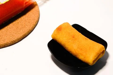 Beef mayo risoles with tomato sauce topping isolated on white Stock Photos