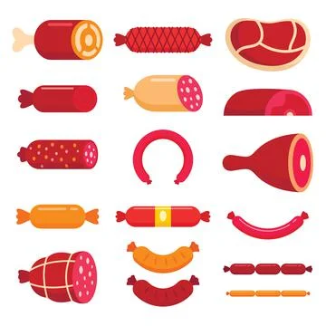 Beef, meat and sausage flat set Stock Illustration