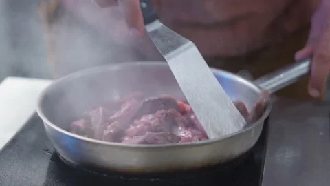 Beef meat are fried. Stock Footage 152407230