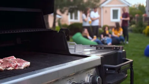 Beef meat on barbecue grill Stock Footage 130067319