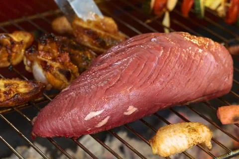 Beef meat on barbecue Stock Photos