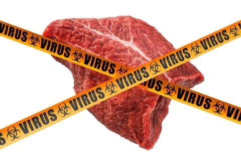 Beef meat with caution barrier tapes concept, 3D rendering 스톡 일러스트