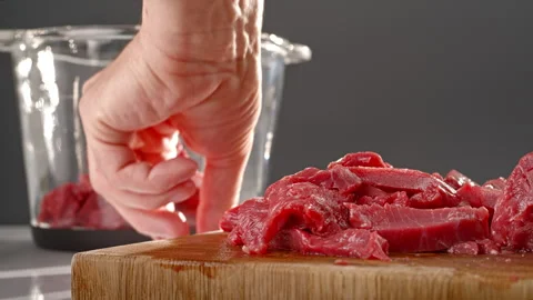 Beef meat, cut into pieces. Stock Footage 311576747