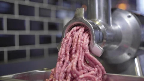 Beef in Meat Grinder Stock Footage 102281795