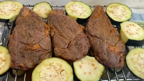 Beef meat prepared on mangal. Stock Footage 154377886