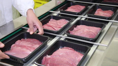 Beef meat on the production line Stock Footage 42889811