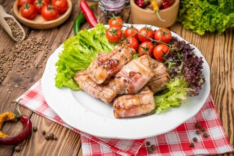 Beef Meat roll stuffed with chicken and pork   thyme  rosemary Foto stock