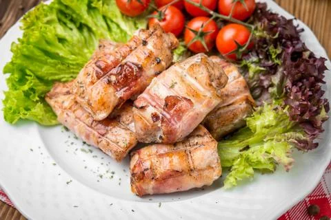 Beef Meat roll stuffed with chicken and pork   thyme  rosemary Stock Photos