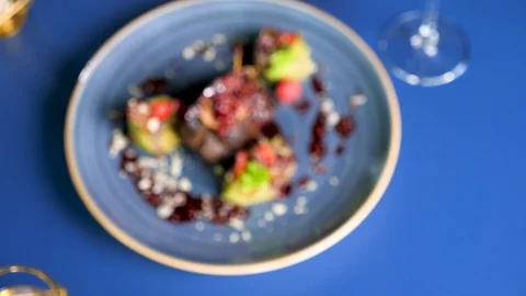 Beef meat steack with sweet berries Stock Footage 95941826