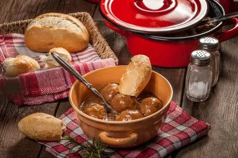 Beef meatballs in the sauce. Stock Photos