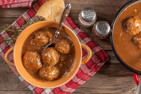 Beef meatballs in the sauce. Stock Photos