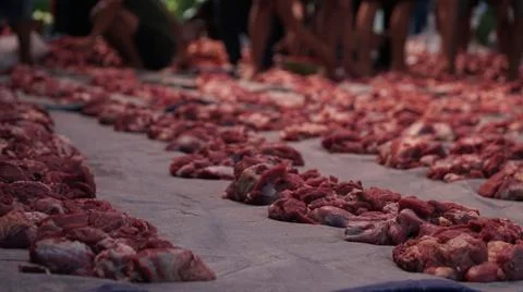 Beef preparation before distributed to inhabitants, Eid al-Adha Stock Photos
