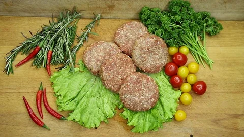 Beef, raw pieces of decor from the chef Stock-Footage 130002793