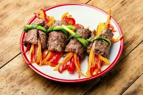 Beef rolls with bell pepper Stock Photos