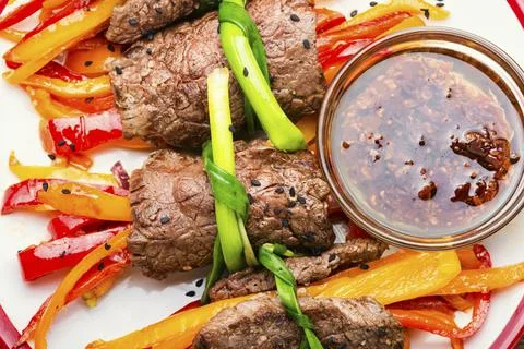 Beef rolls with bell pepper Stock Photos