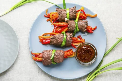 Beef rolls with bell pepper Stock Photos