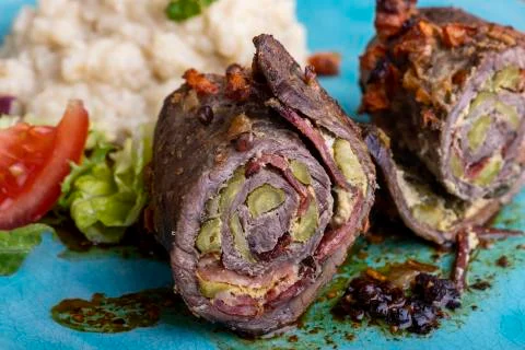 Beef roulade with mashed potatoes Stock Photos