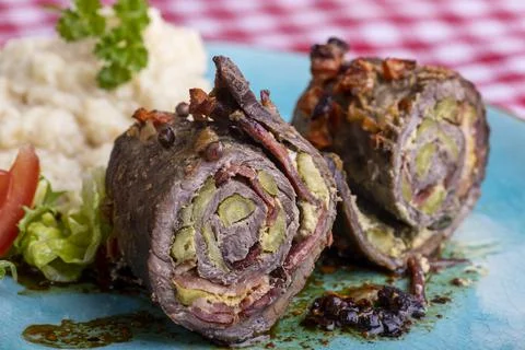 Beef roulade with mashed potatoes Stock Photos