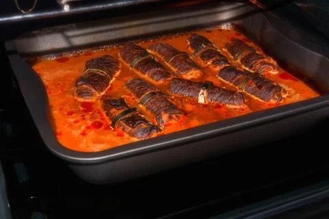 Beef roulade in the oven Stock Photos
