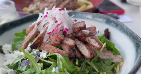 A Beef Salad with Roka and Onions Stock Footage
