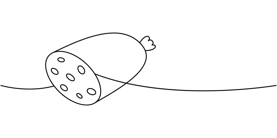 Beef sausage one line continuous drawing. Fresh raw sausages. Vector Stock Illustration