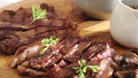 Beef Sirloin Slices Stock Footage 229457627