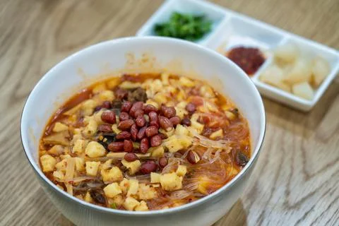 Beef Soup with Bread Pieces Stock Photos