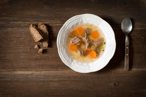 Beef soup on plate Stock Photos