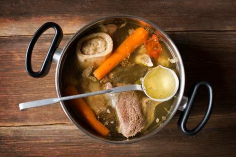 Beef soup in pot Stock Photos