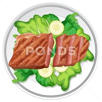 Beef steak and salad Stock Illustration