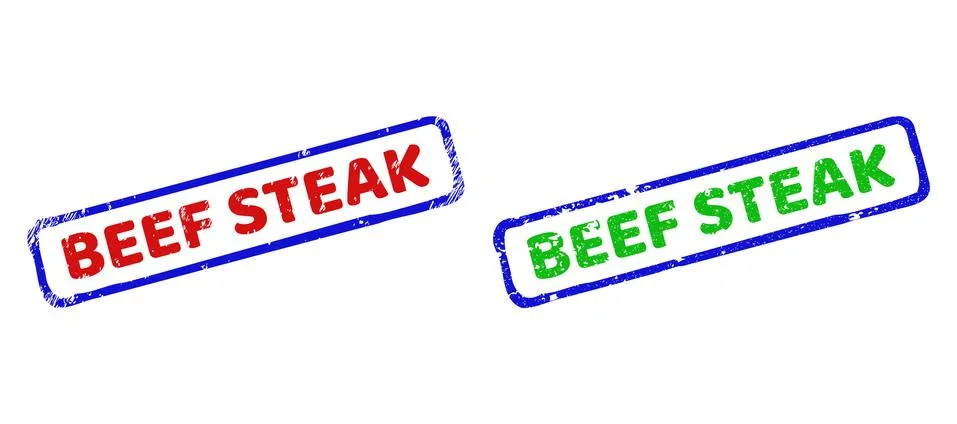 BEEF STEAK Bicolor Rough Rectangle Watermarks with Grunge Textures Stock Illustration