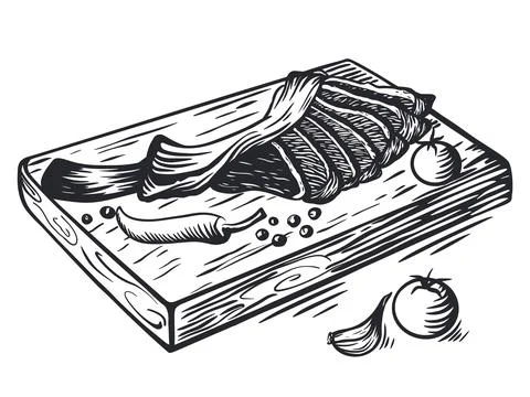 Beef steak on bone, hand engraved Illustrazione stock