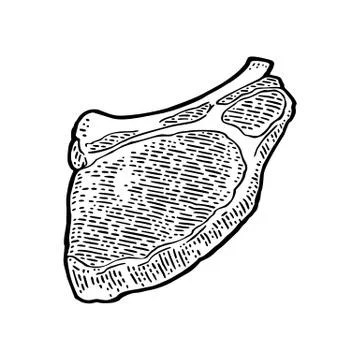 Beef steak with bone top view. Vintage black vector engraving illustration. I Stock Illustration