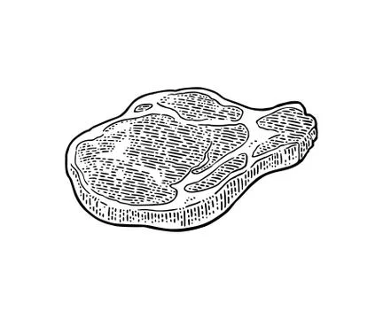 Beef steak with bone top view. Vintage black vector engraving illustration. I Stock Illustration