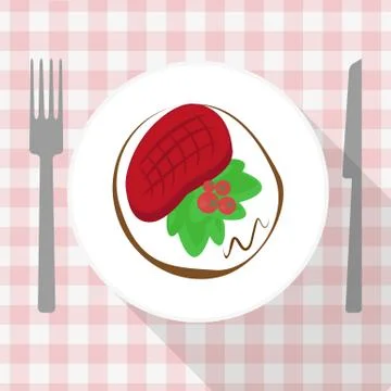 Beef steak with calad and tomato on white plate Stock-Illustration