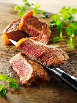 Beef steak, cut into slices Stock Photos
