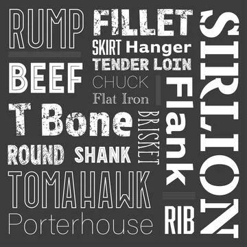 Beef Steak Cuts Vector Chalkboard Menu Stock Illustration