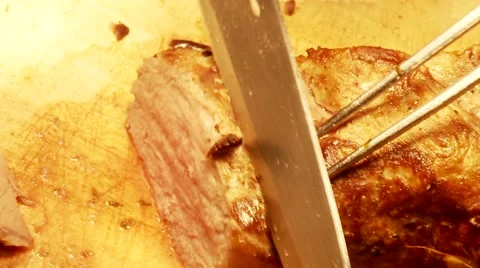 Beef steak. Cutting for the guests 스톡 동영상 52496548