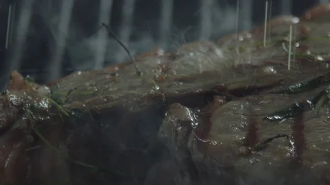 Beef steak flambe Stock Footage 92180390