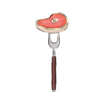 Beef steak in fork barbecue isolated icon Stock Illustration