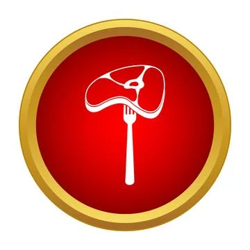 Beef steak on fork icon red button Ilustración de archivo