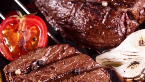 Beef steak fry on the grill Stock Footage 71712932