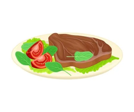 Beef Steak with Greenery Served on Plate Vector Illustration Stock Illustration