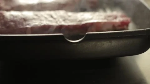 Beef Steak in the Griddle Pan , Street Food Stock Footage 69002557