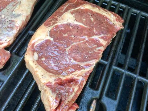 Beef steak on grille Stock Photos