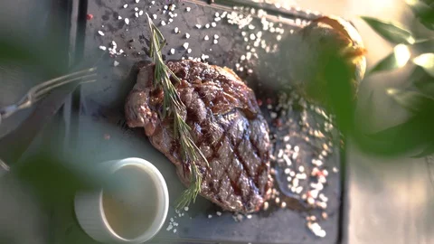 Beef steak with grilled potato Stock Footage 128128155