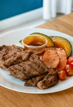 Beef steak with grilled vegetable Stock Photos